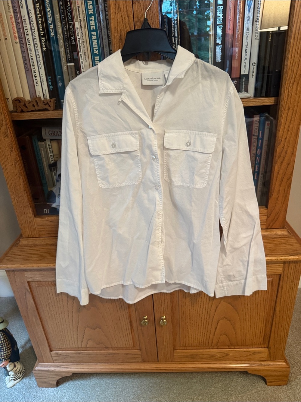 Liz Claiborne White Button-Down Shirt with Front Pockets